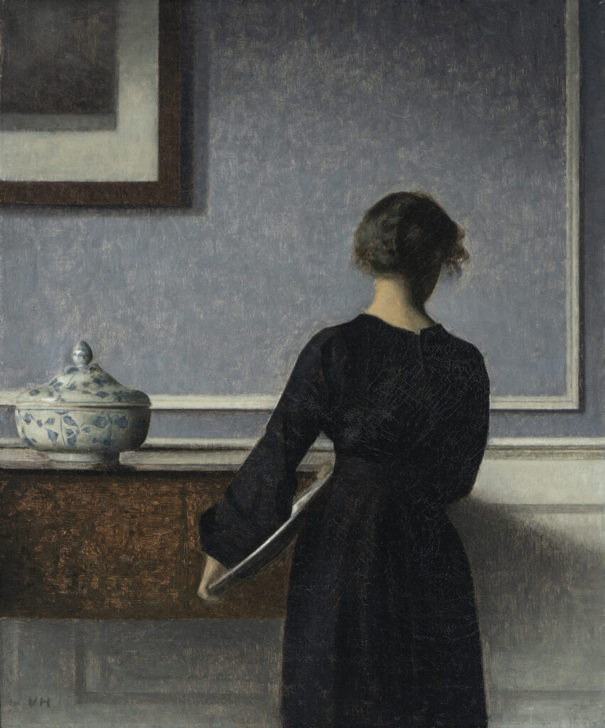 Vilhelm Hammershøi (1864–1916, Dania)
Wnętrze z młodą kobietą widzianą od tyłu, 1904