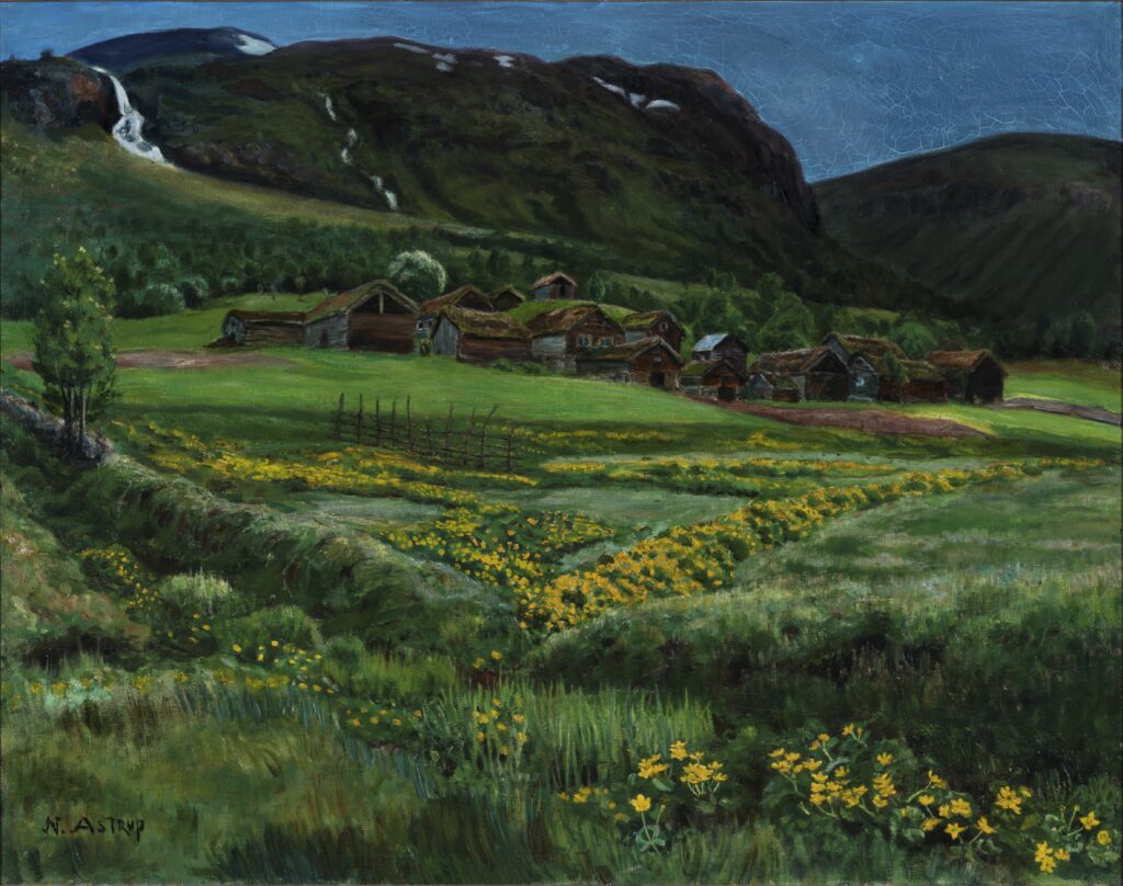 Nikolai Astrup (1880–1928, Norwegia)
Czerwcowa noc i stare zabudowania wiejskie, 1902–1908