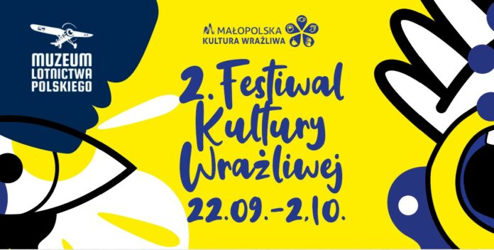 Banner wrażliwego oprowadzania po Muzeum Lotnictwa Polskiego w ramach 2. Festiwalu Kultury Wrażliwej.