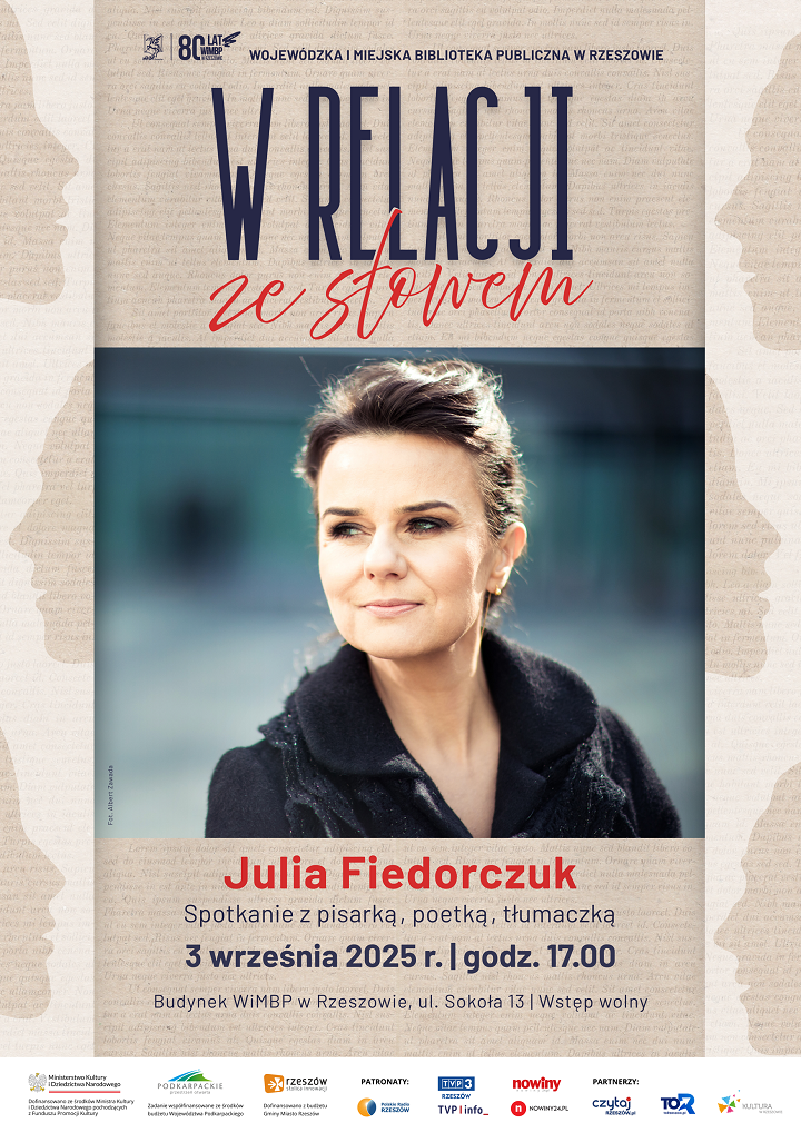 Grafika promująca spotkanie z Julią Fiedorczuk