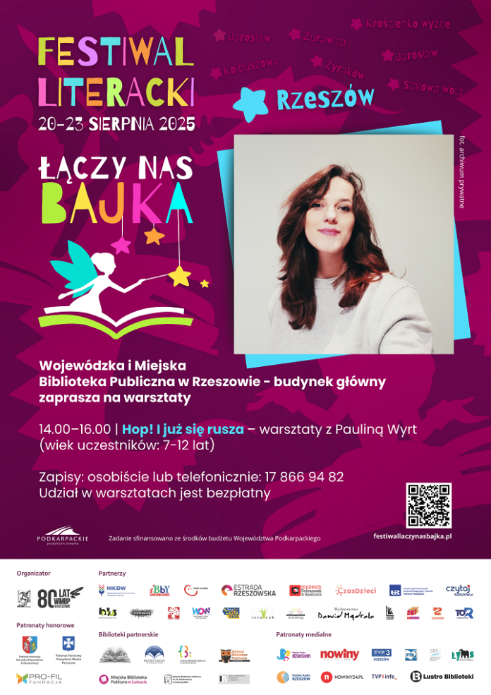 Grafika promująca warsztaty dla dzieci z Pauliną Wyrt