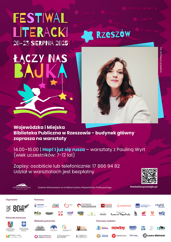 Grafika promująca warsztaty dla dzieci z Pauliną Wyrt