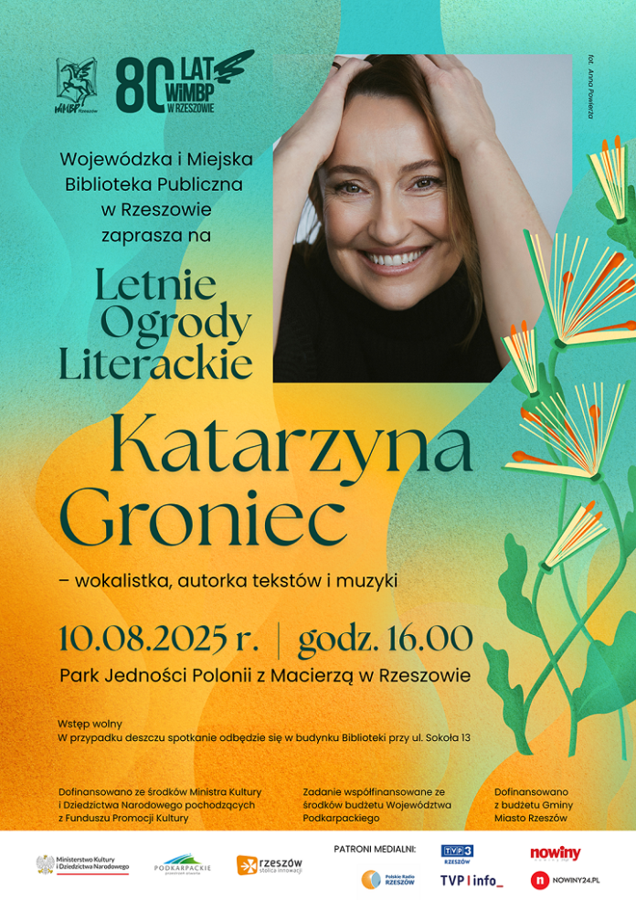 Grafika promująca spotkanie z Katarzyną Groniec