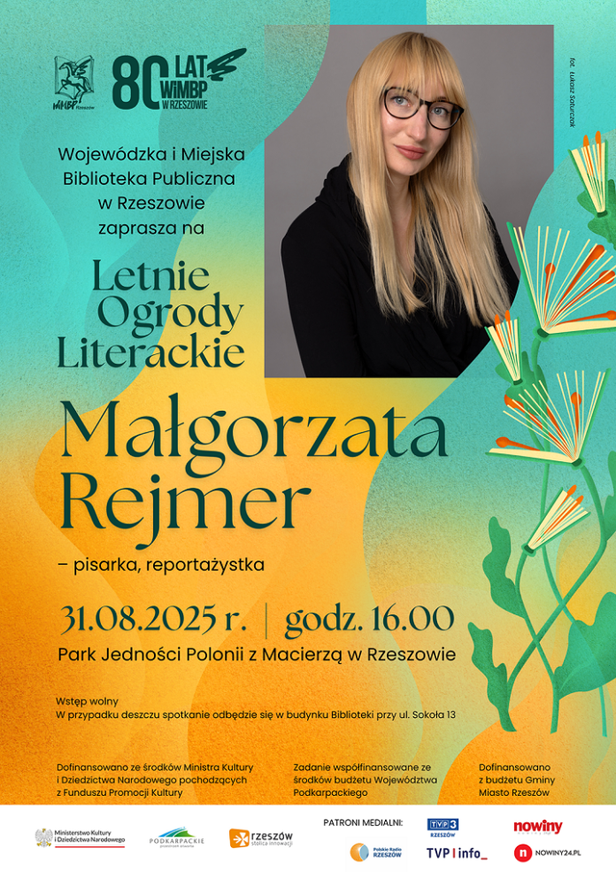 Grafika promująca spotkanie z Małgorzatą Rejmer