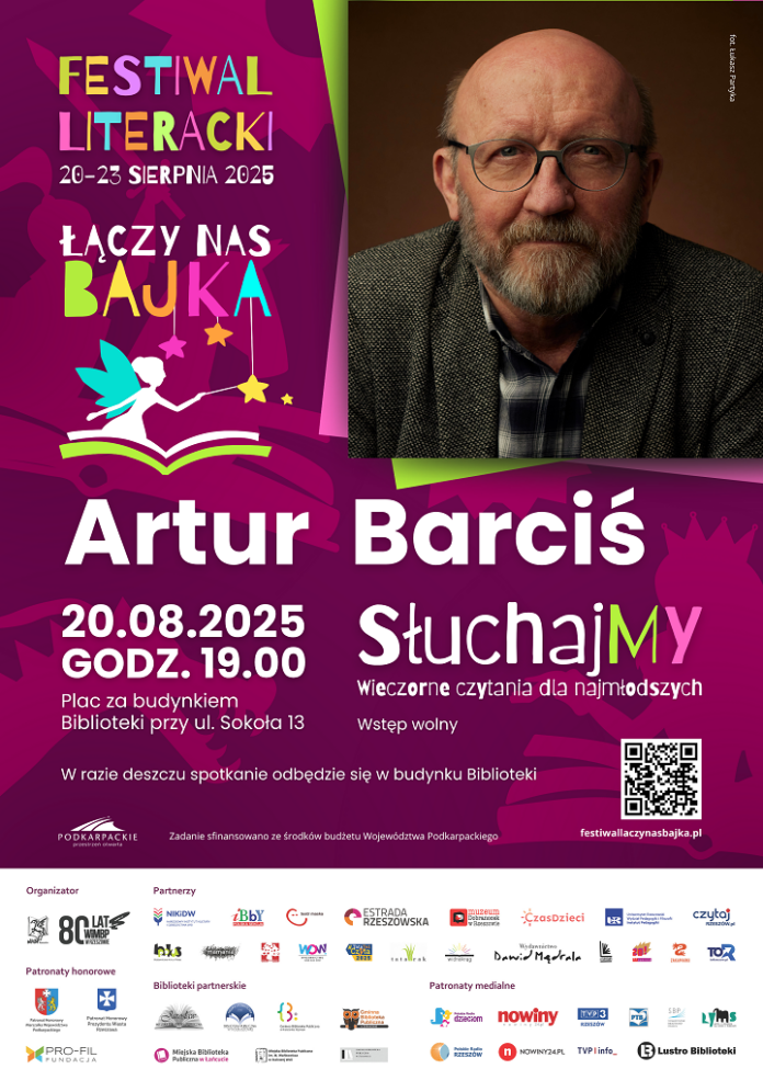 Grafika promująca spotkanie z Arturem Barcisiem
