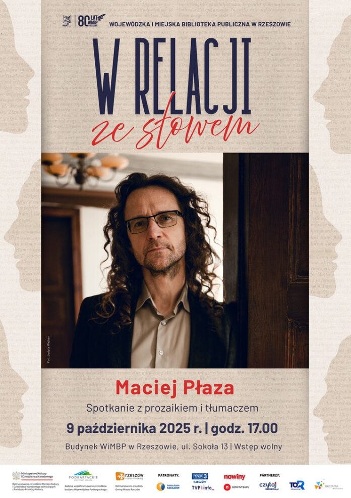 Grafika promująca spotkanie z Maciejem Płazą