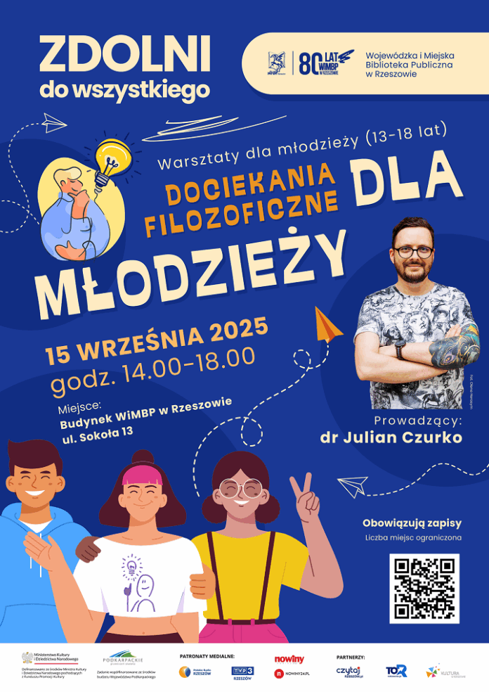 Grafika promująca warsztaty Dociekania filozoficzne dla młodzieży