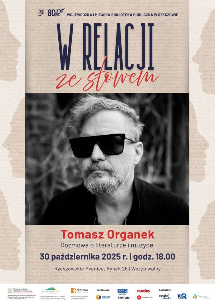 Grafika promująca spotkanie z Tomaszem Organkiem