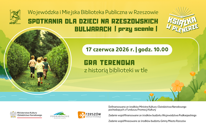 Grafika promująca Grę terenową z historią biblioteki w tle