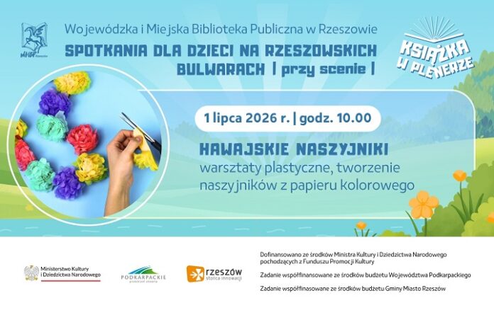 Grafika promująca spotkanie dla dzieci Hawajskie naszyjniki