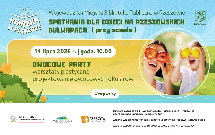 Grafika promująca spotkanie dla dzieci Owocowe party