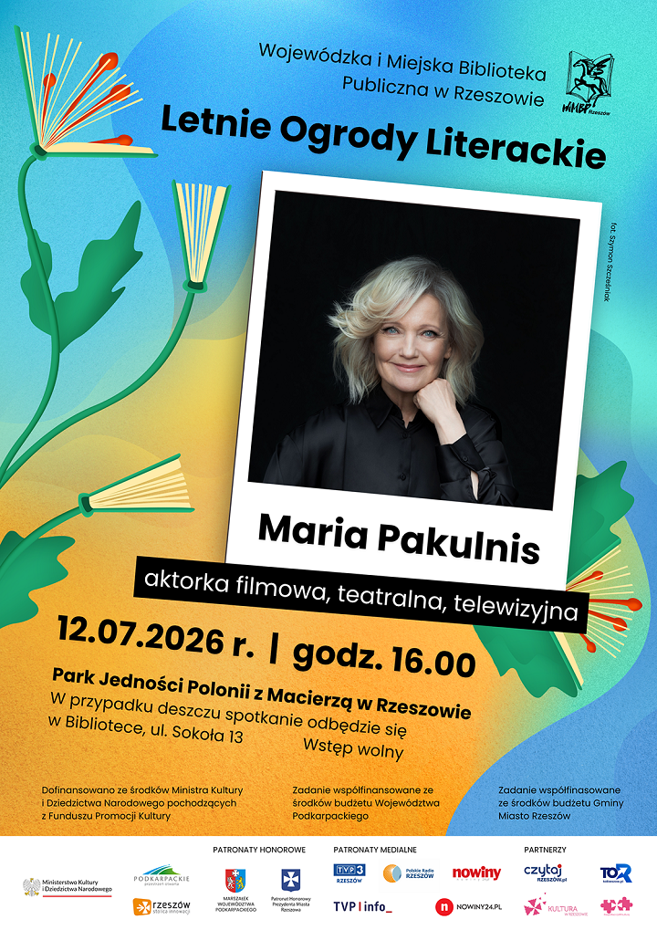 Grafika promująca spotkanie z Maria Pakulnis