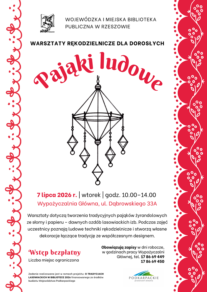 Grafika promująca warsztaty Pająki Ludowe