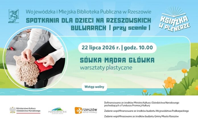 Grafika promująca warsztaty dla dzieci Sówka mądra główka