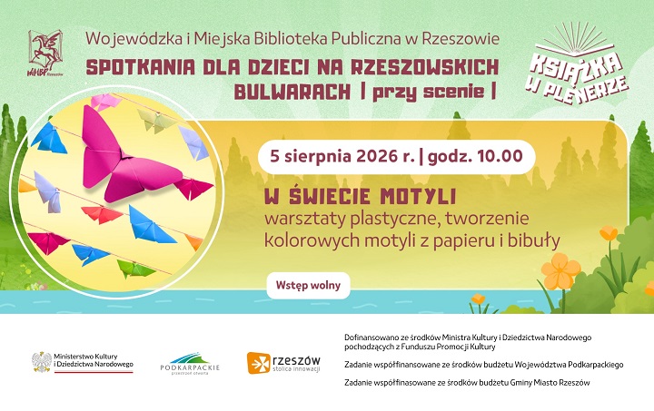 Grafika promująca spotkanie dla dzieci W świecie motyli