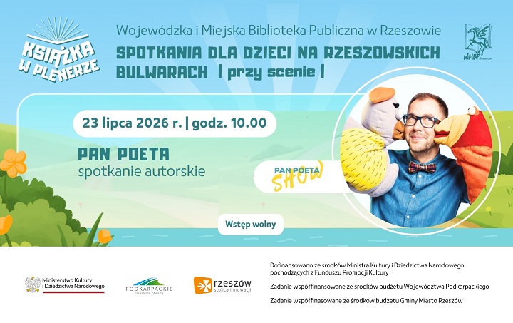 Grafika promująca spotkanie dla dzieci z Panem Poetą