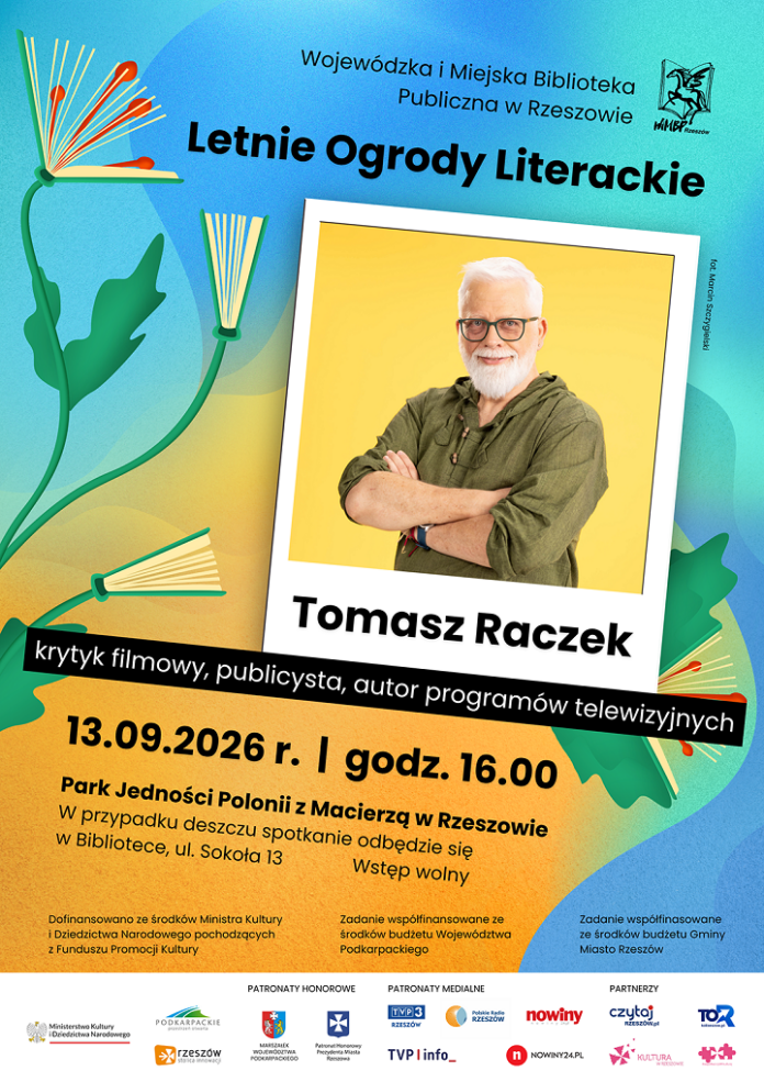 Grafika promująca spotkanie z Tomaszem Raczkiem