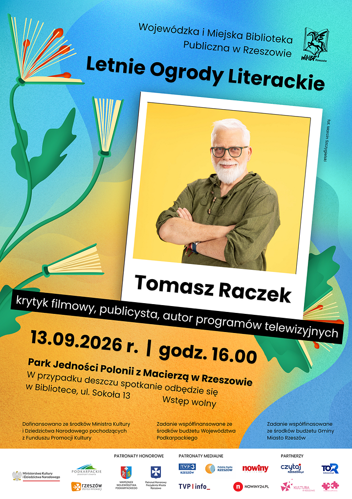 Grafika promująca spotkanie z Tomaszem Raczkiem