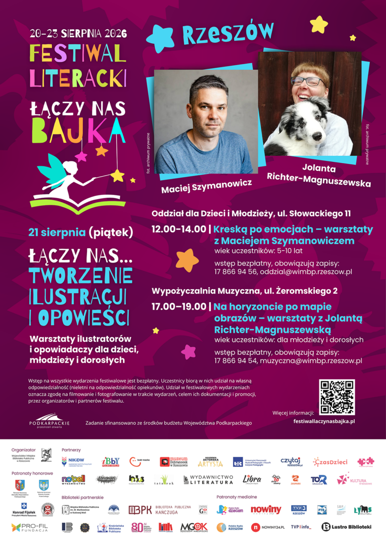 Grafika promująca warsztaty w ramach Festiwalu Literackiego Łączy nas bajka