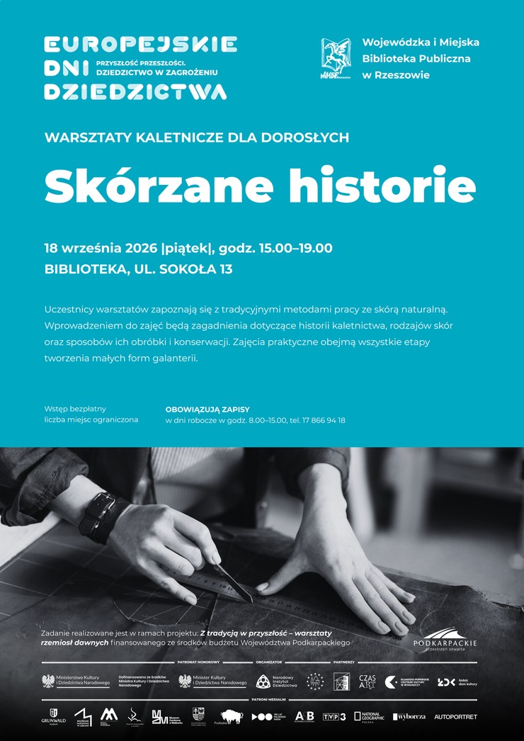 Grafika promująca warsztaty Skórzane historie